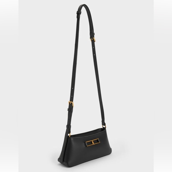 NWT Charles & Keith Gabine Leather Trapeze Shoulder Bag - Black, GENUINE LEATHER - Picture 11 of 12